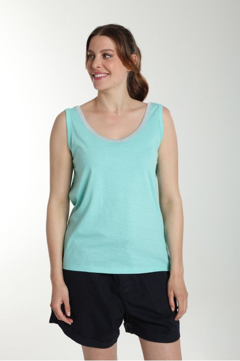 Debardeur col lurex femme Deb Summer Carage(Turquoise)
