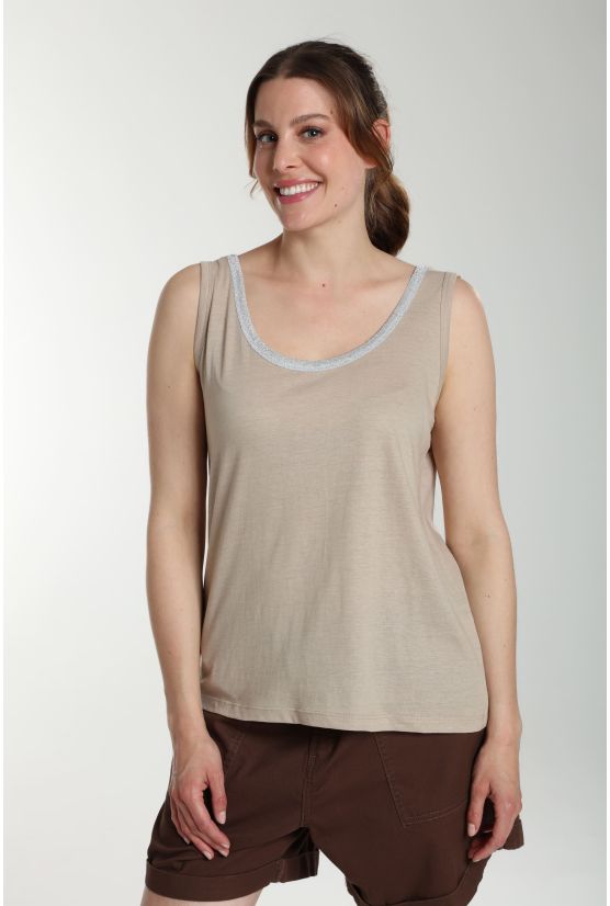 Debardeur col lurex femme Deb Summer Taupe Clair Debardeur col lurex femme Deb Summer Taupe Clair Gérard Pasquier