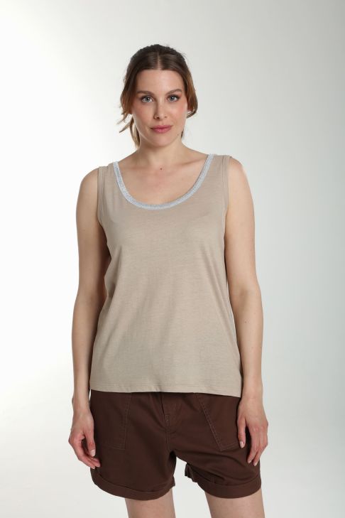 Debardeur col lurex femme Deb Summer Taupe Clair