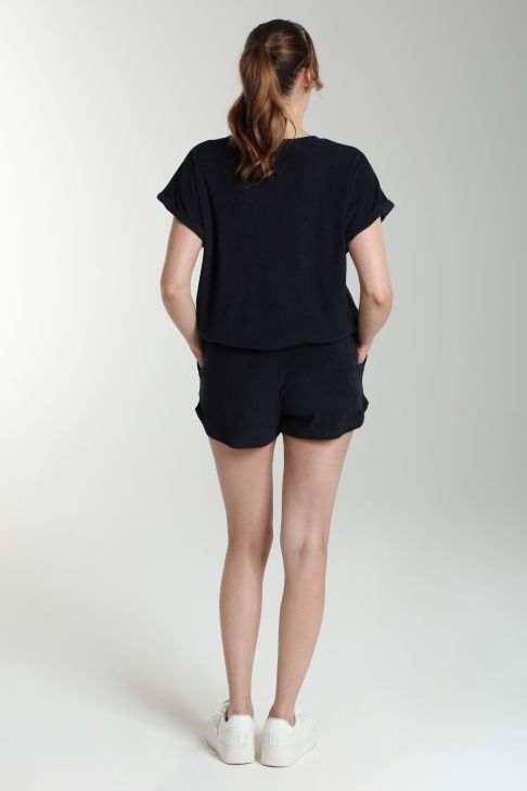 Ensemble tee shirt et short molleton femme Dilly Bis Marine