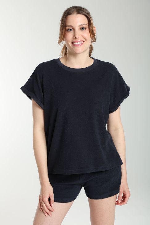Ensemble tee shirt et short molleton femme Dilly Bis Marine