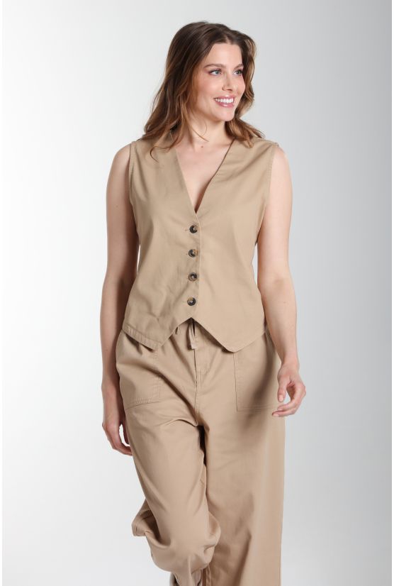 Gilet sans manches structure a boutons femme Delice Beige Gérard Pasquier