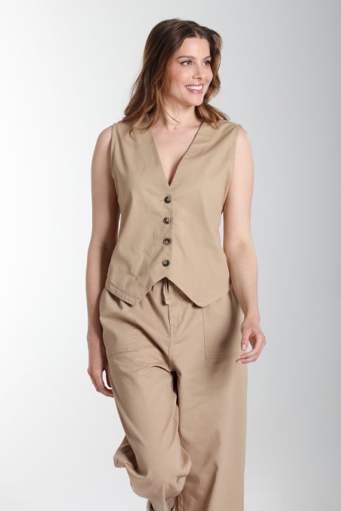 Gilet sans manches structure a boutons femme Delice Beige