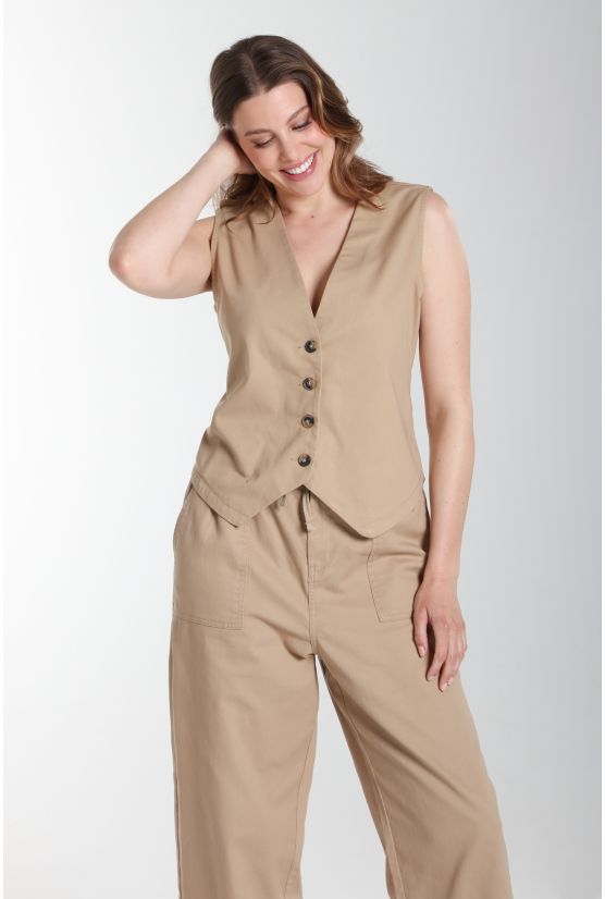 Gilet sans manches structure a boutons femme Delice Beige Gérard Pasquier