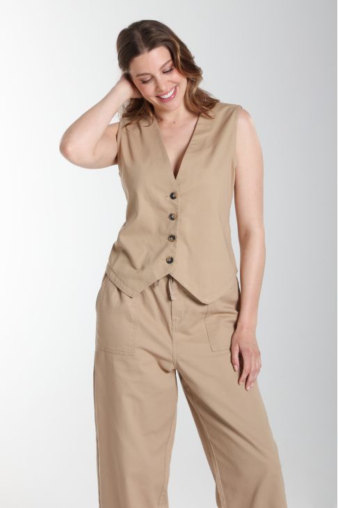 Gilet sans manches structure a boutons femme Delice Beige