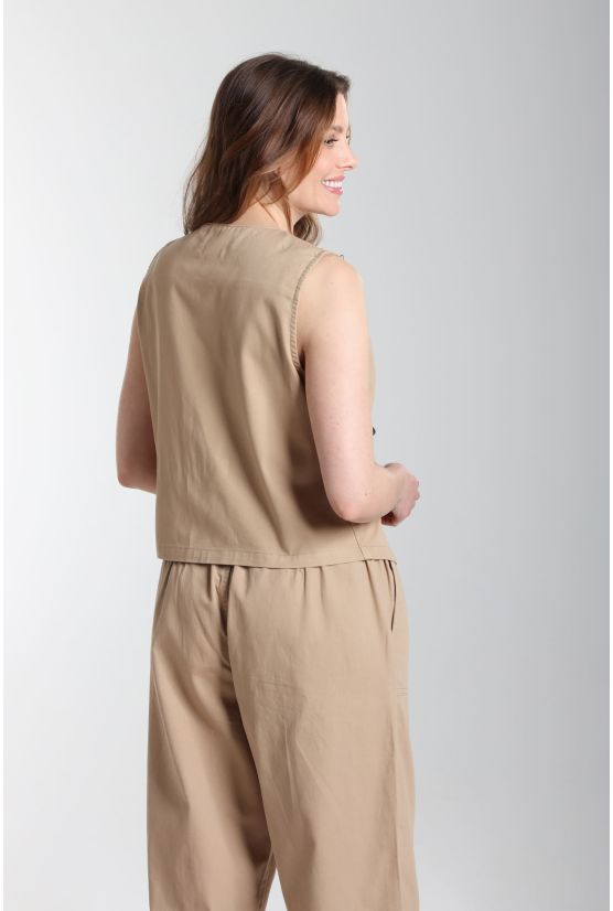 Gilet sans manches structure a boutons femme Delice Beige Gérard Pasquier