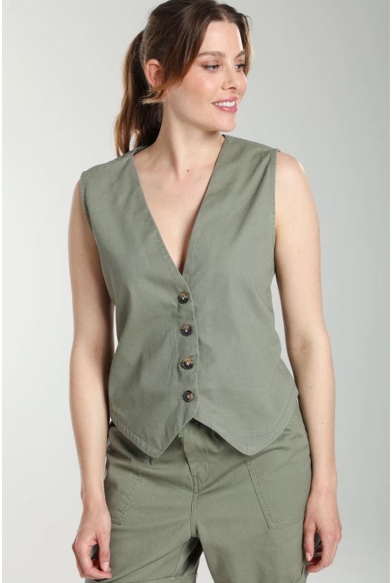 Gilet sans manches structure a boutons femme Delice Kaki Gérard Pasquier