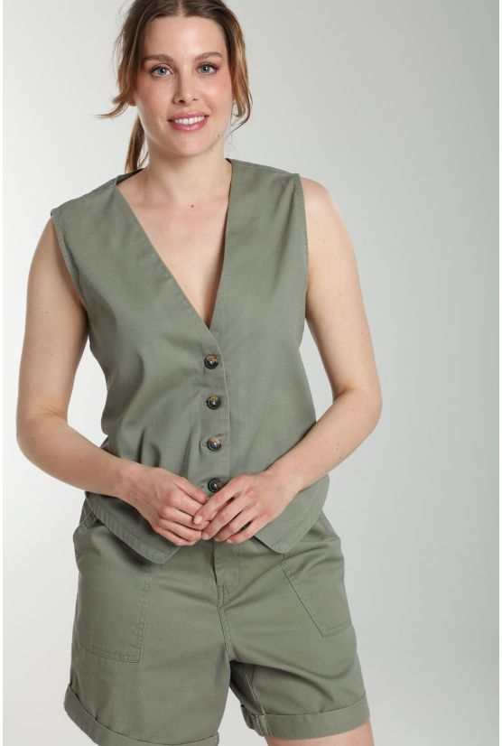 Gilet sans manches structure a boutons femme Delice Kaki Gérard Pasquier