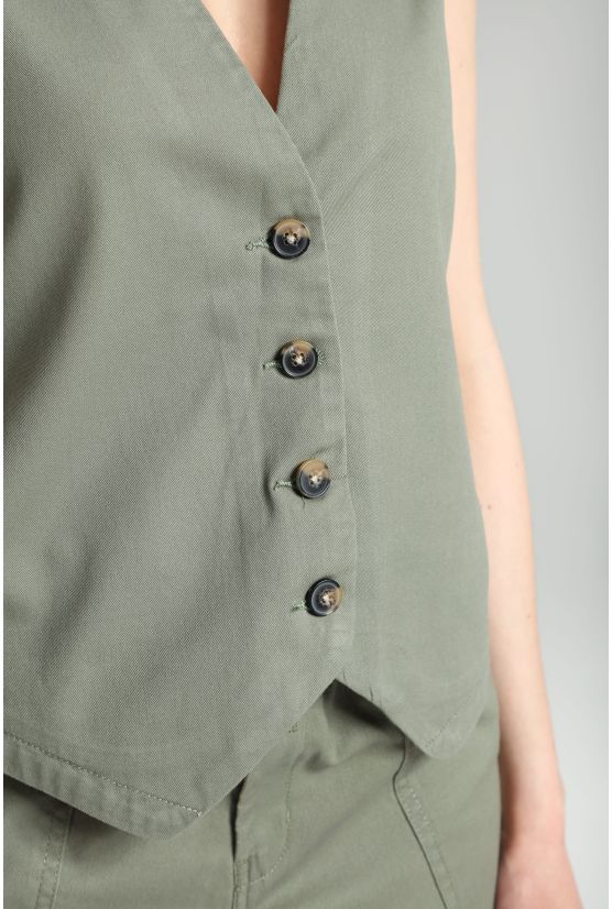 Gilet sans manches structure a boutons femme Delice Kaki Gérard Pasquier