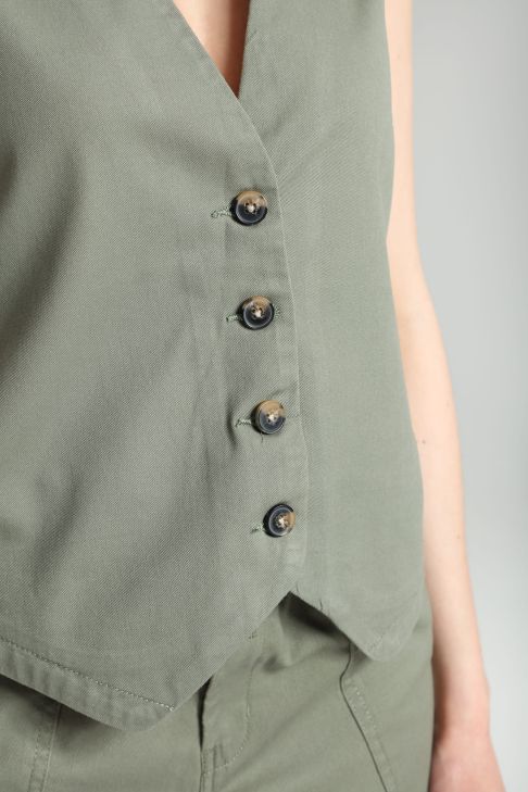 Gilet sans manches structure a boutons femme Delice Kaki