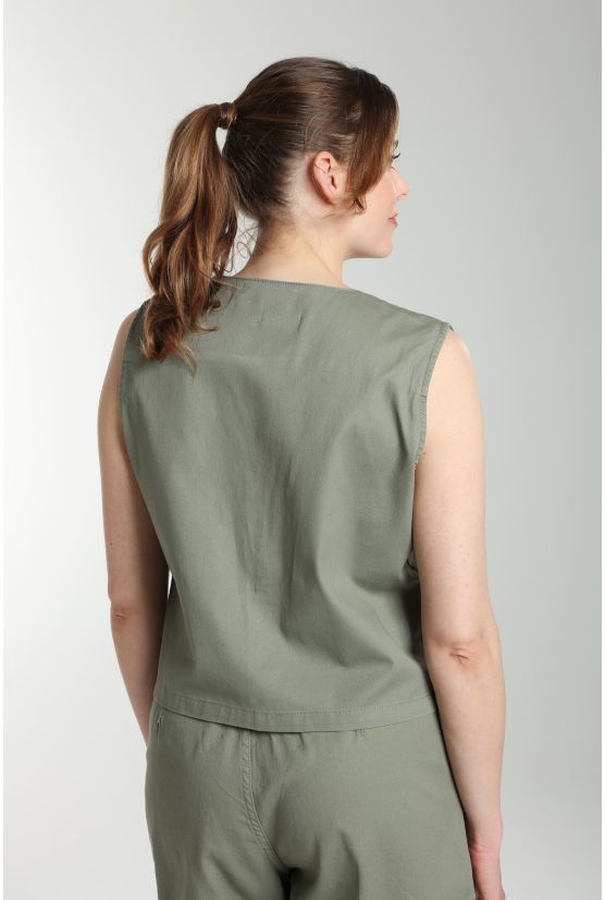 Gilet sans manches structure a boutons femme Delice Kaki Gérard Pasquier