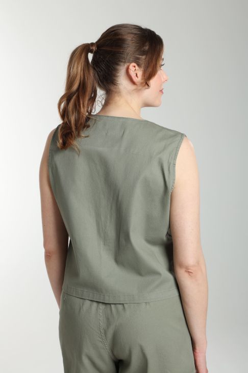 Gilet sans manches structure a boutons femme Delice Kaki