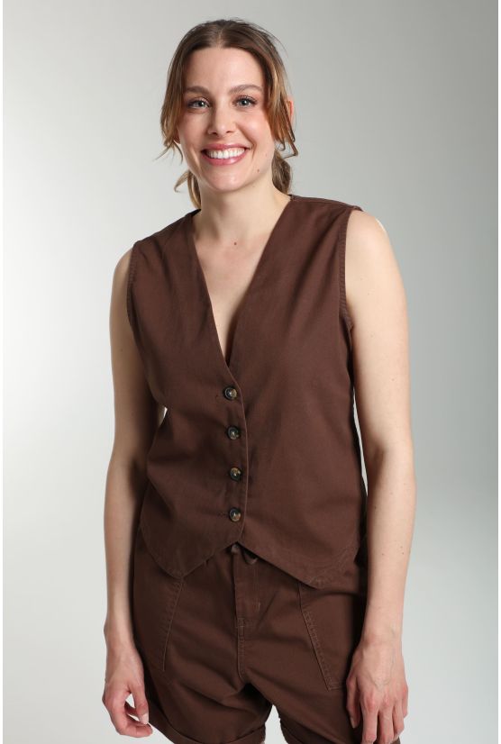 Gilet sans manches structure a boutons femme Delice Marron Gilet sans manches structure a boutons femme Delice Marron Gérard Pasquier