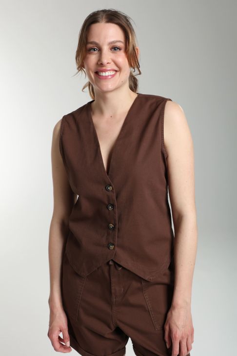 Gilet sans manches structure a boutons femme Delice Marron