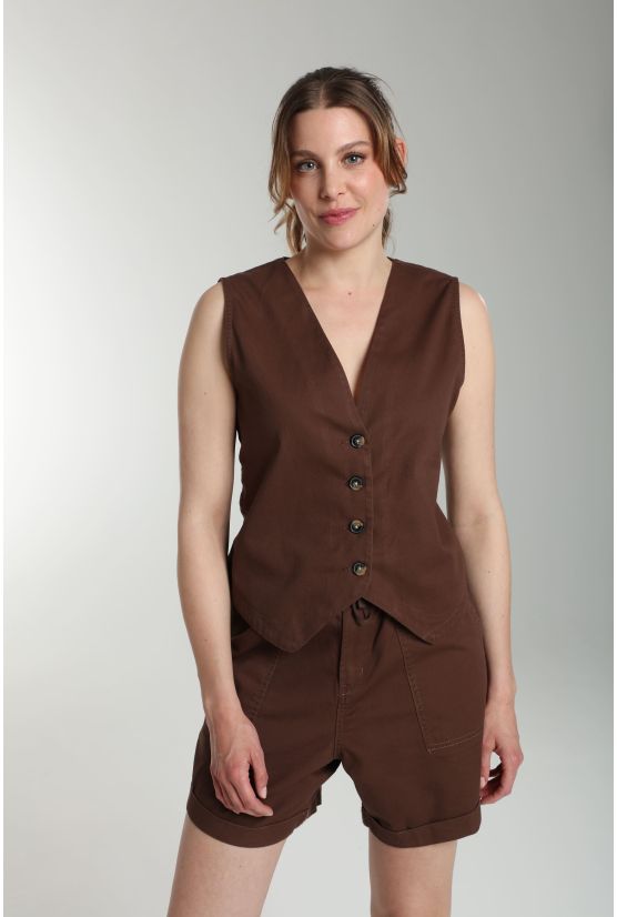 Gilet sans manches structure a boutons femme Delice Marron Gilet sans manches structure a boutons femme Delice Marron Gérard Pasquier