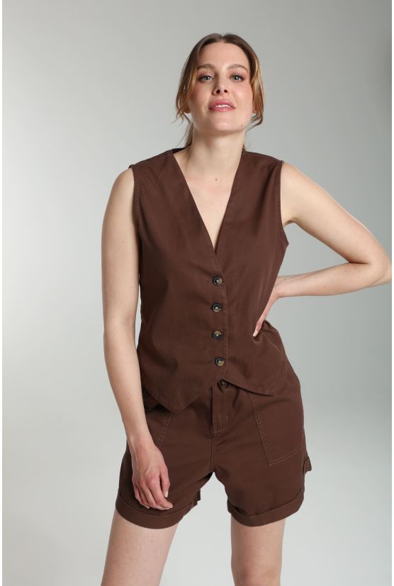Gilet sans manches structure a boutons femme Delice Marron Gilet sans manches structure a boutons femme Delice Marron Gérard Pasquier