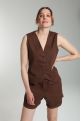 Gilet sans manches structure a boutons femme Delice Marron