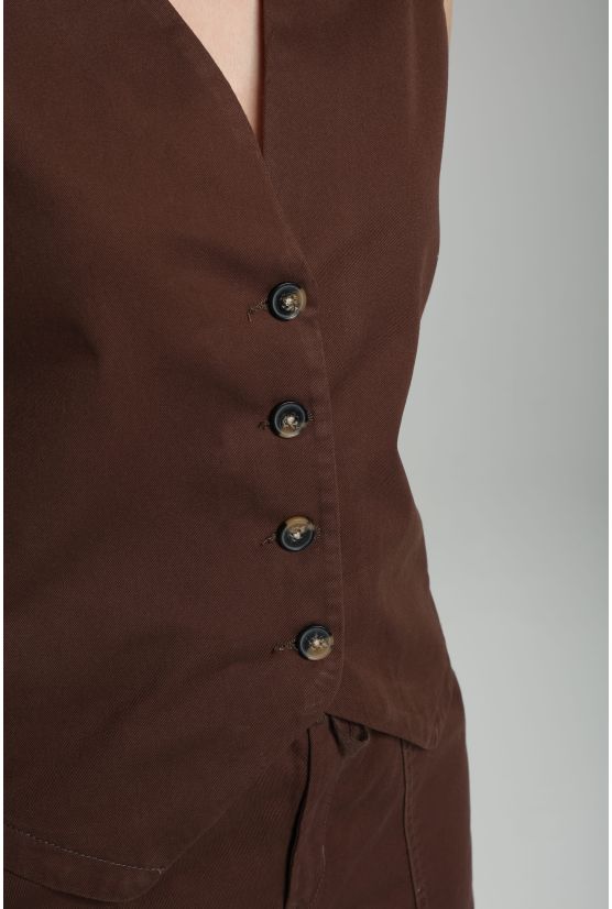 Gilet sans manches structure a boutons femme Delice Marron Gilet sans manches structure a boutons femme Delice Marron Gérard Pasquier