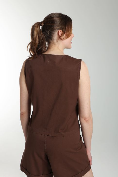 Gilet sans manches structure a boutons femme Delice Marron