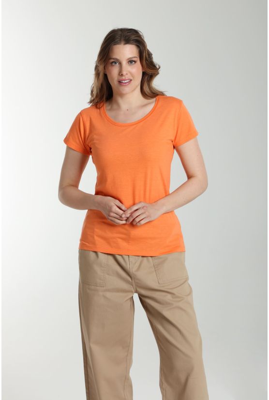 Tee shirt col rond manches courtes femme Marine Corail Rose(Orange) Gérard Pasquier
