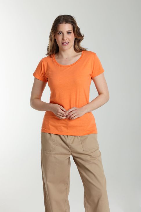 Tee shirt col rond manches courtes femme Marine Corail Rose(Orange)