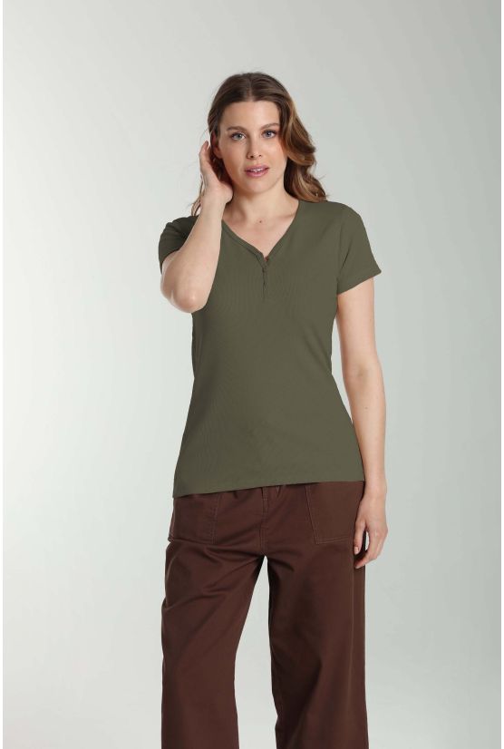 Tee shirt cotele manches courtes femme Drew Kaki Tee shirt cotele manches courtes femme Drew Kaki Gérard Pasquier