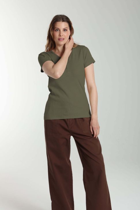 Tee shirt cotele manches courtes femme Drew Kaki