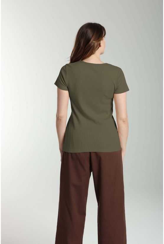 Tee shirt cotele manches courtes femme Drew Kaki Tee shirt cotele manches courtes femme Drew Kaki Gérard Pasquier