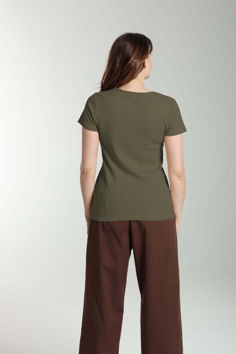 Tee shirt cotele manches courtes femme Drew Kaki