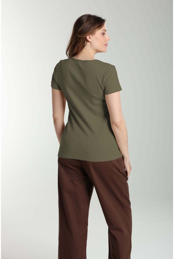 Tee shirt cotele manches courtes femme Drew Kaki Tee shirt cotele manches courtes femme Drew Kaki Gérard Pasquier
