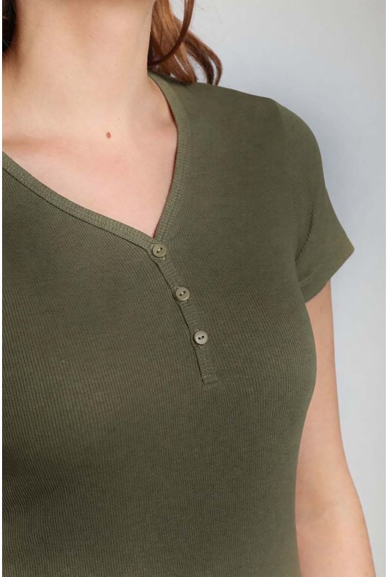 Tee shirt cotele manches courtes femme Drew Kaki Tee shirt cotele manches courtes femme Drew Kaki Gérard Pasquier