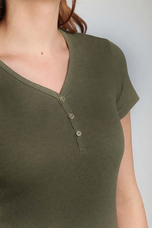 Tee shirt cotele manches courtes femme Drew Kaki