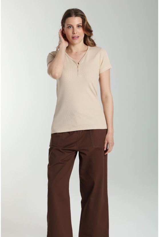 Tee shirt cotele manches courtes femme Drew Beige Tee shirt cotele manches courtes femme Drew Beige Gérard Pasquier