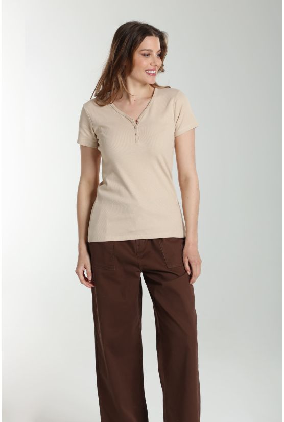 Tee shirt cotele manches courtes femme Drew Beige Tee shirt cotele manches courtes femme Drew Beige Gérard Pasquier