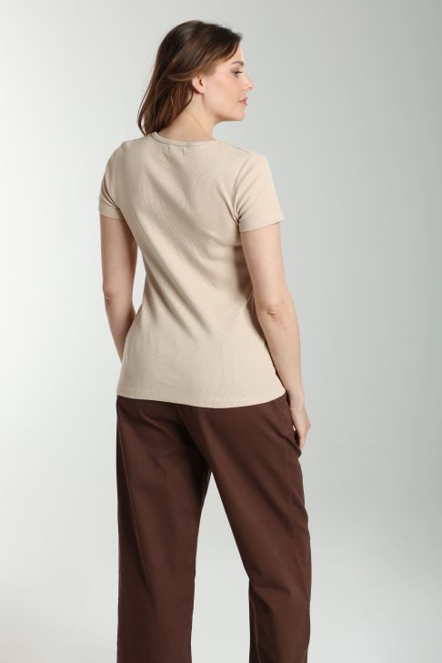 Tee shirt cotele manches courtes femme Drew Beige