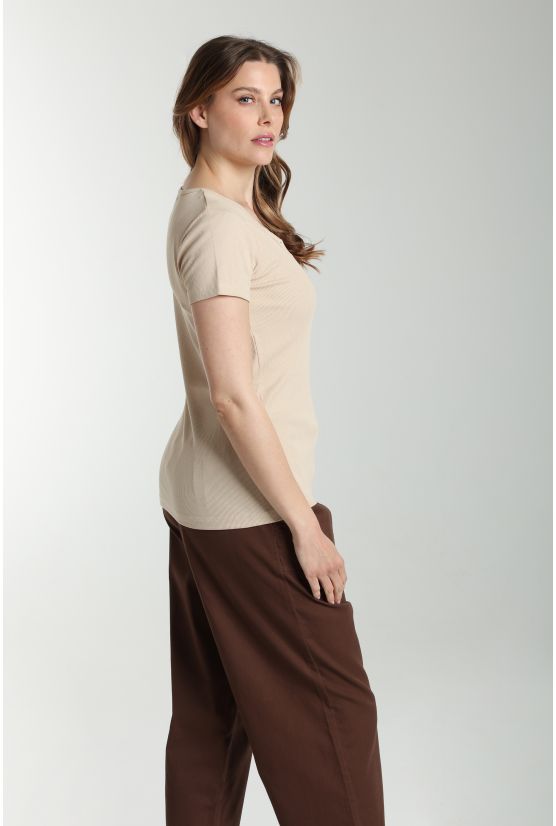 Tee shirt cotele manches courtes femme Drew Beige Tee shirt cotele manches courtes femme Drew Beige Gérard Pasquier