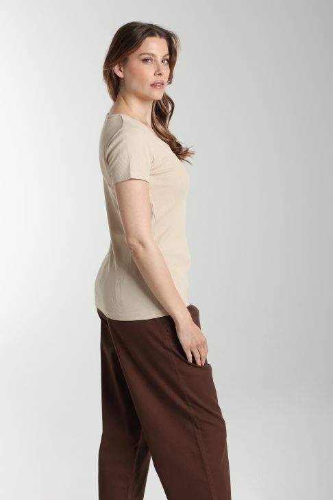 Tee shirt cotele manches courtes femme Drew Beige