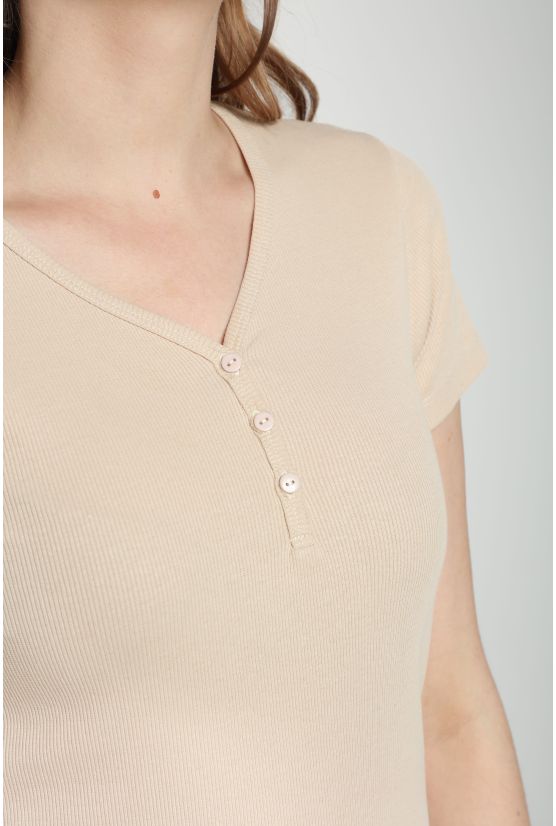 Tee shirt cotele manches courtes femme Drew Beige Tee shirt cotele manches courtes femme Drew Beige Gérard Pasquier