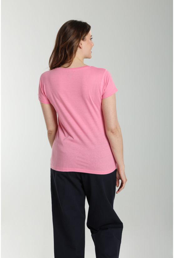Tee shirt col rond manches courtes femme Marine Bubble Gum(Fuschia) Tee shirt col rond manches courtes femme Marine Bubble Gum(Fuschia) Gérard Pasquier