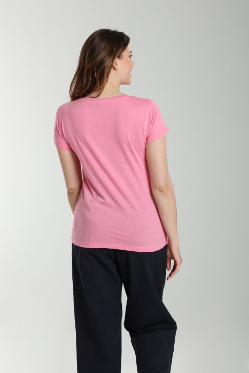 Tee shirt col rond manches courtes femme Marine Bubble Gum(Fuschia)
