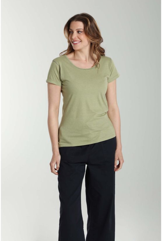 Tee shirt col rond manches courtes femme Marine Vert Sauge(Kaki) Gérard Pasquier