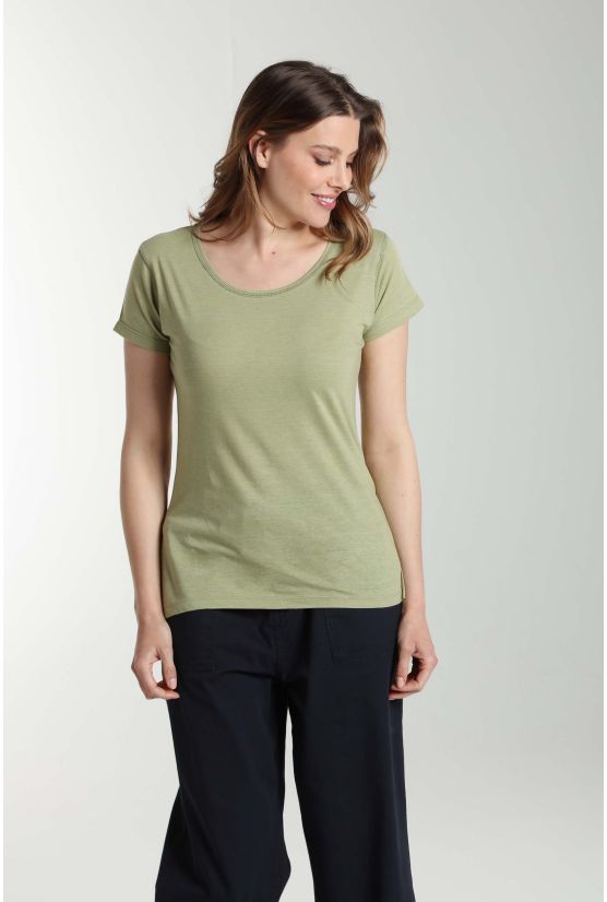 Tee shirt col rond manches courtes femme Marine Vert Sauge(Kaki) Gérard Pasquier