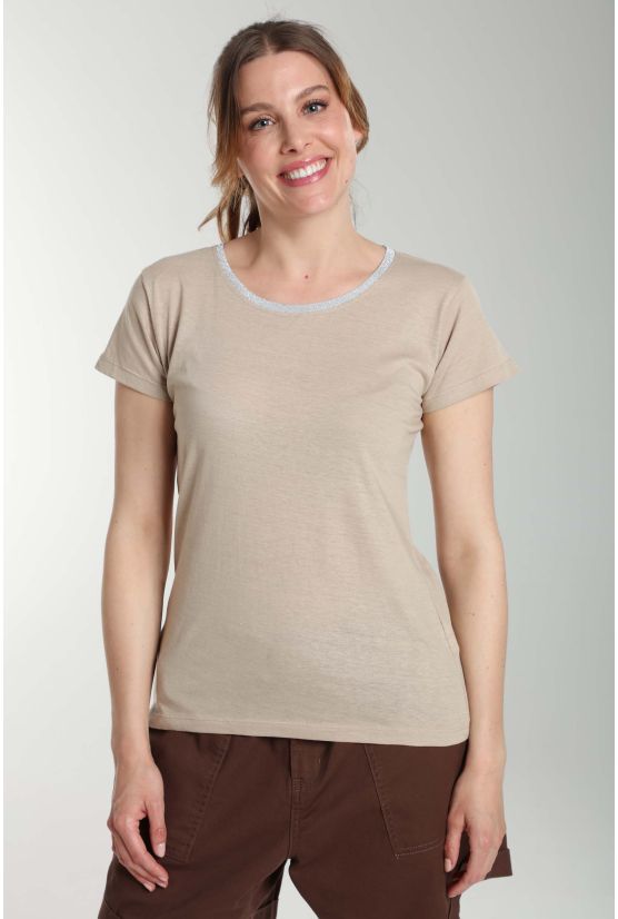 Tee shirt col rond lurex manches courtes femme Tee Summer Taupe Clair Gérard Pasquier