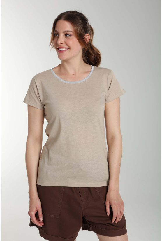 Tee shirt col rond lurex manches courtes femme Tee Summer Taupe Clair Gérard Pasquier