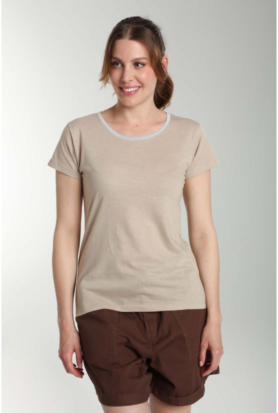 Tee shirt col rond lurex manches courtes femme Tee Summer Taupe Clair Gérard Pasquier