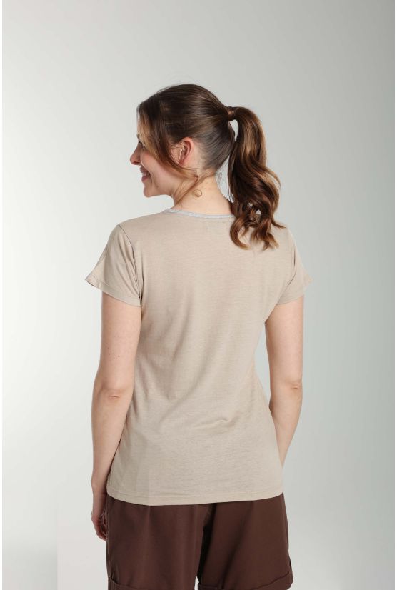 Tee shirt col rond lurex manches courtes femme Tee Summer Taupe Clair Gérard Pasquier