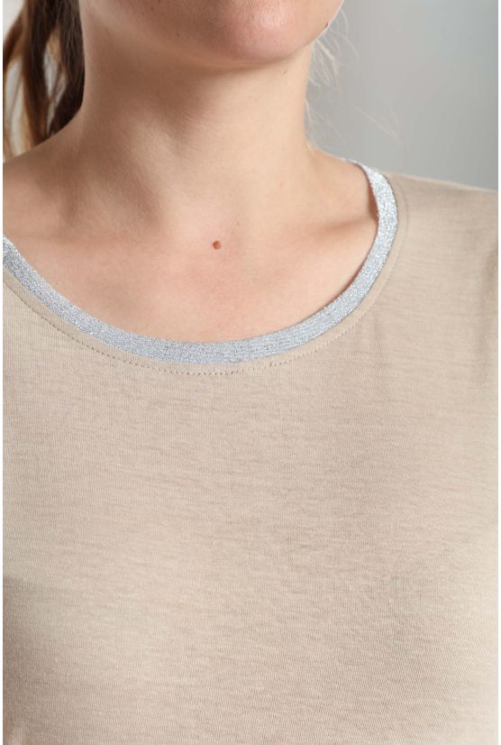 Tee shirt col rond lurex manches courtes femme Tee Summer Taupe Clair Gérard Pasquier