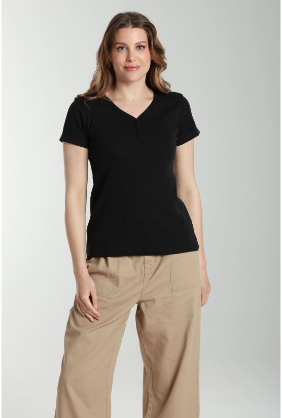 Tee shirt cotele manches courtes femme Drew Noir Gérard Pasquier
