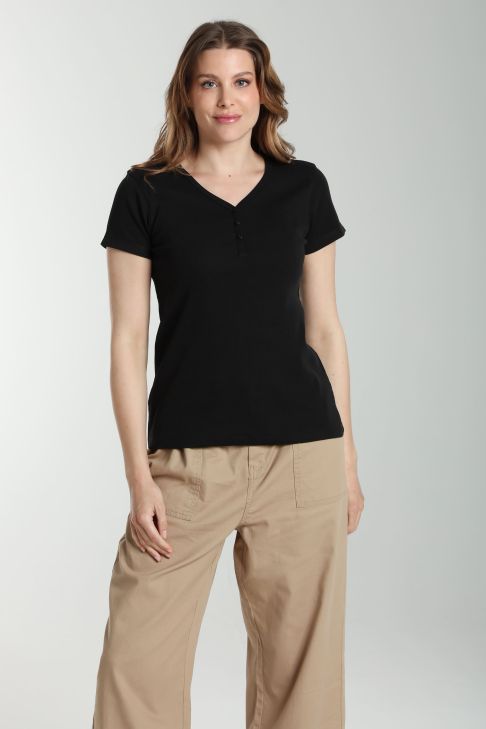 Tee shirt cotele manches courtes femme Drew Noir