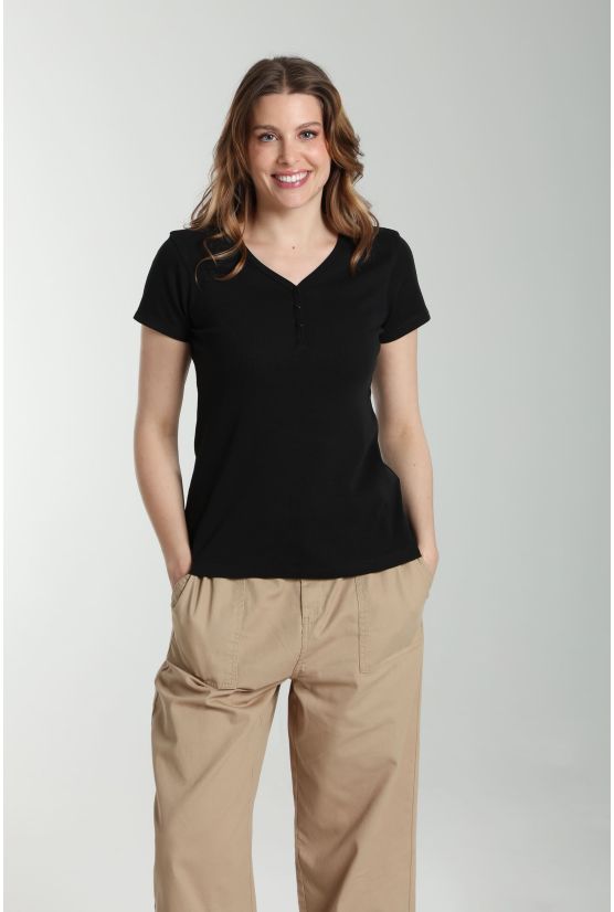 Tee shirt cotele manches courtes femme Drew Noir Gérard Pasquier